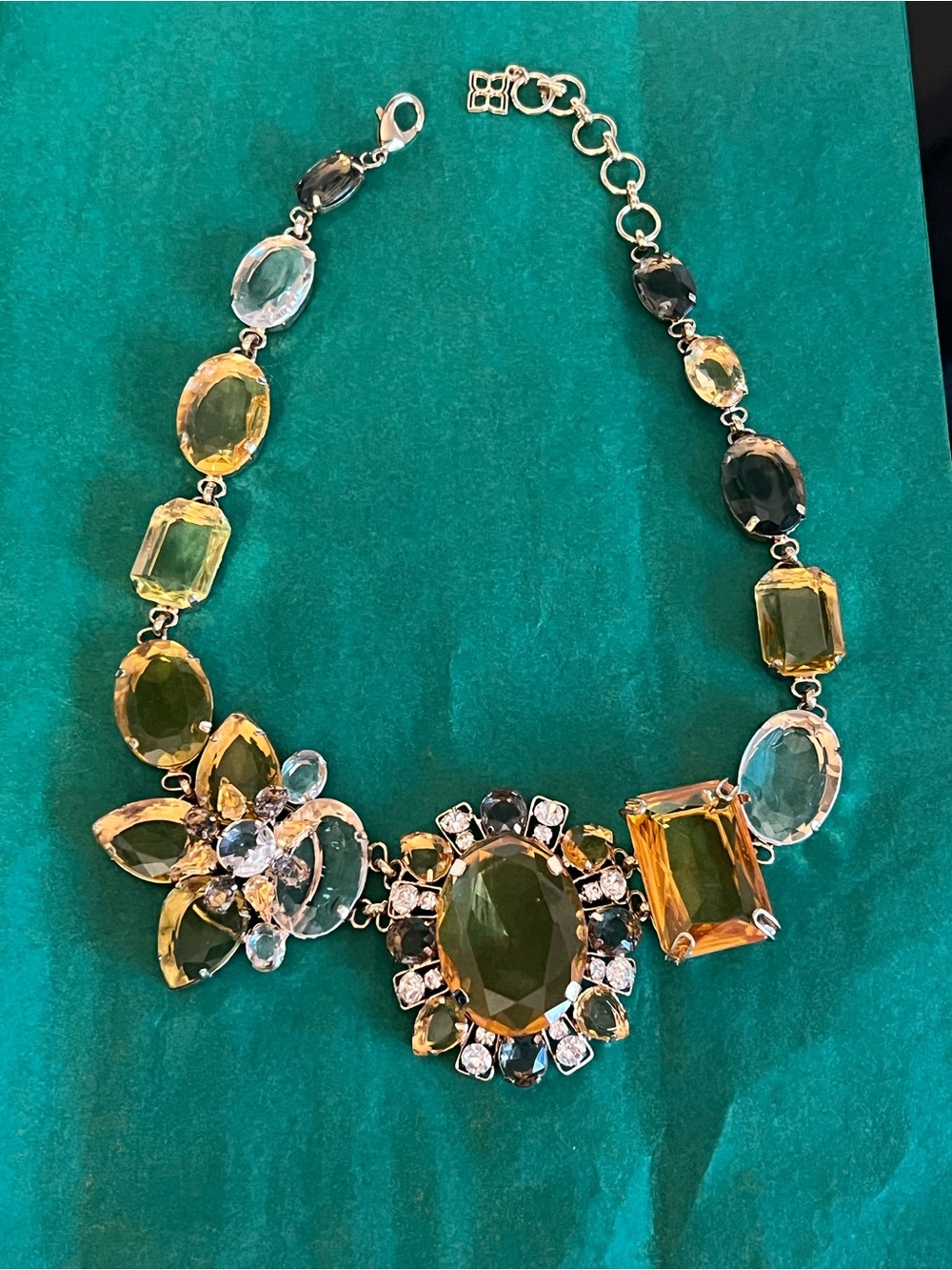 Ellen Tracy Green and Yellow Crystal Statement Necklace